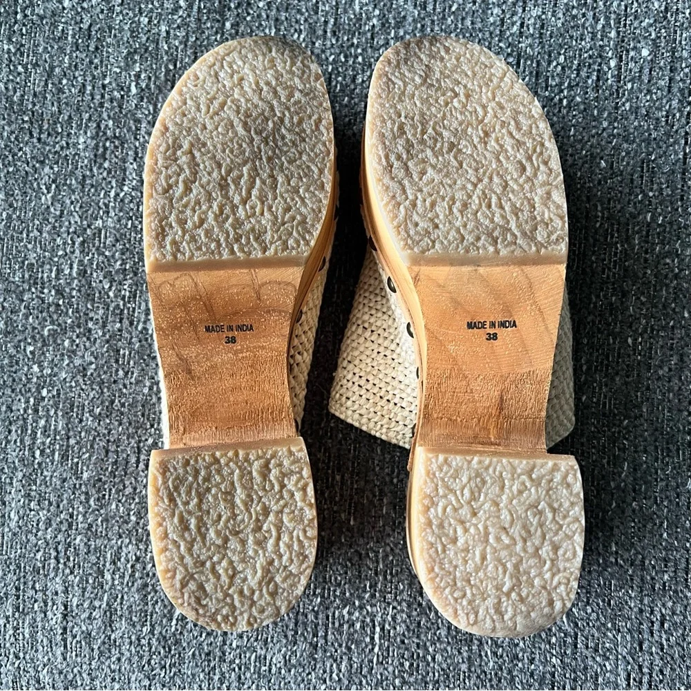 Free People Cream Tan Clog Mules with Wooden Soles - Picture 9 of 9